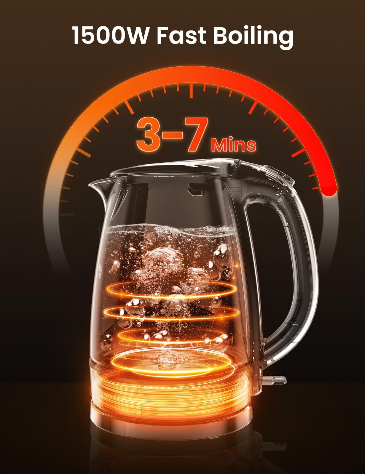 COMFEE' 1.7L Electric Kettle, Fast Boil, Glass, Auto Shut-Off, BPA Free