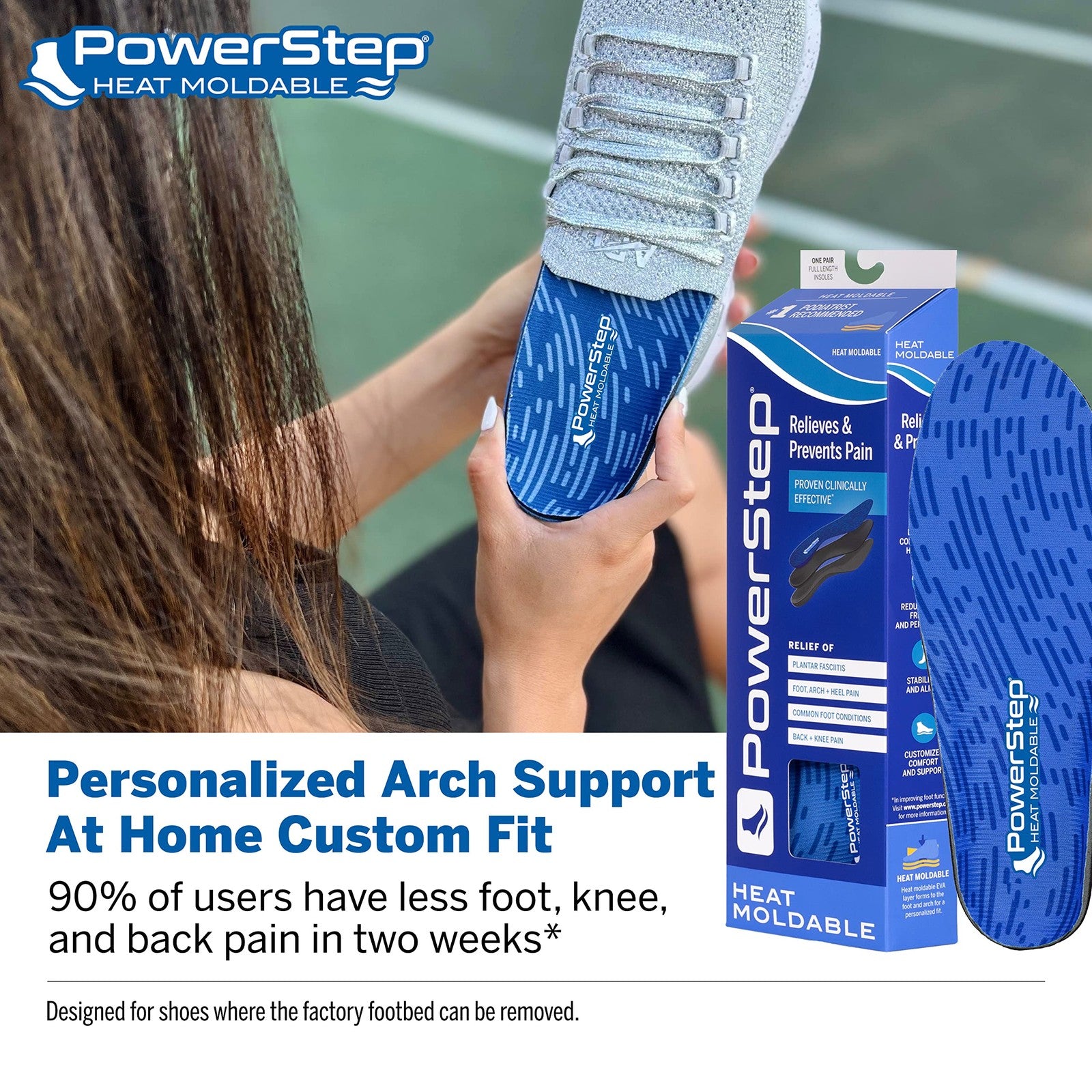 PowerStep Arch Support Insoles Heat Moldable Blue Men's 9-9.5 Women's 10.5-11
