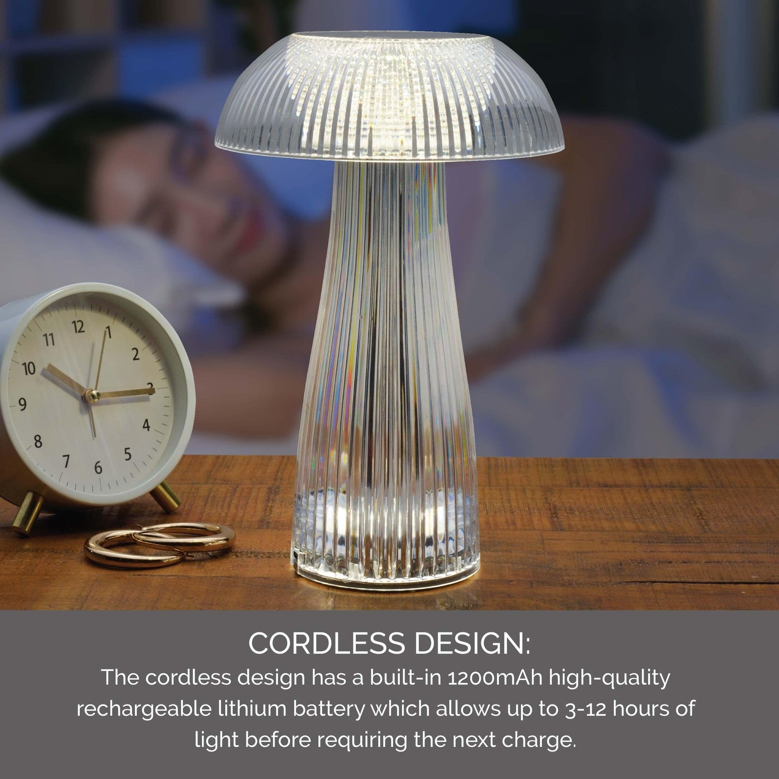 Mikasa Clear Acrylic Mushroom LED Rechargeable Cordless Lamp, 6.9x6.9x10.2 Inch