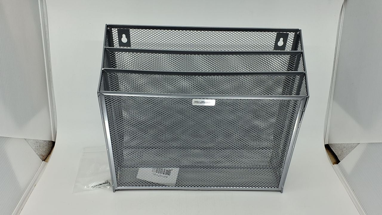 3-Tier Vertical File Storage Basket, Metal Mesh, Silver, 12.5"L x 3.75"W