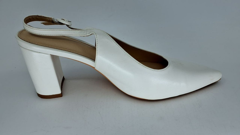 White Pointed Toe Block Heel Pumps Slingback Women's Shoes Size 11