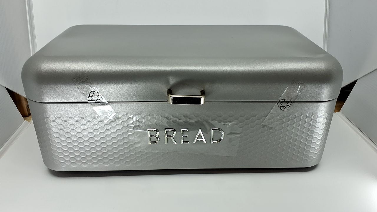 Home Basics Large Bread Box, Grey Metal, Kitchen Counter Storage