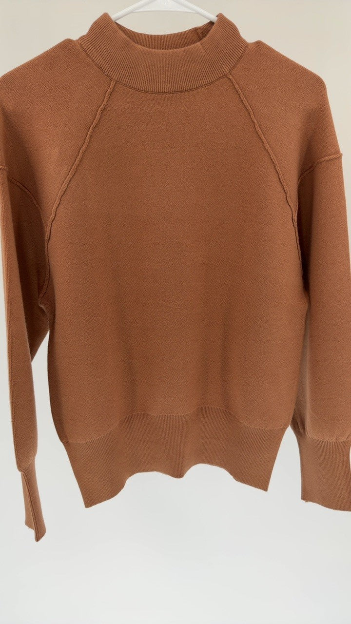 Zenana Viscose Mock Neck Exposed Seam Sweater
