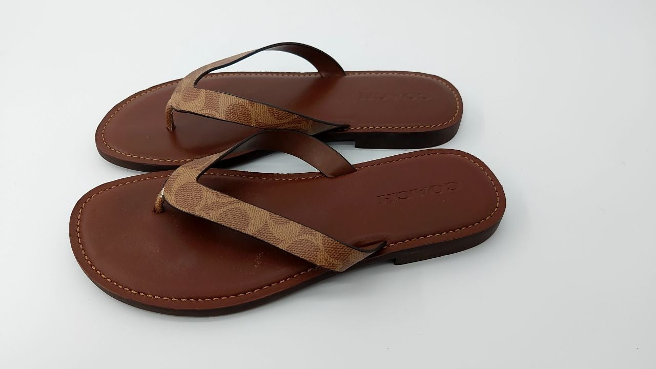 **Needs Repair** Coach Women's Brianna Flip Flop Flat Sandals, Brown, 10