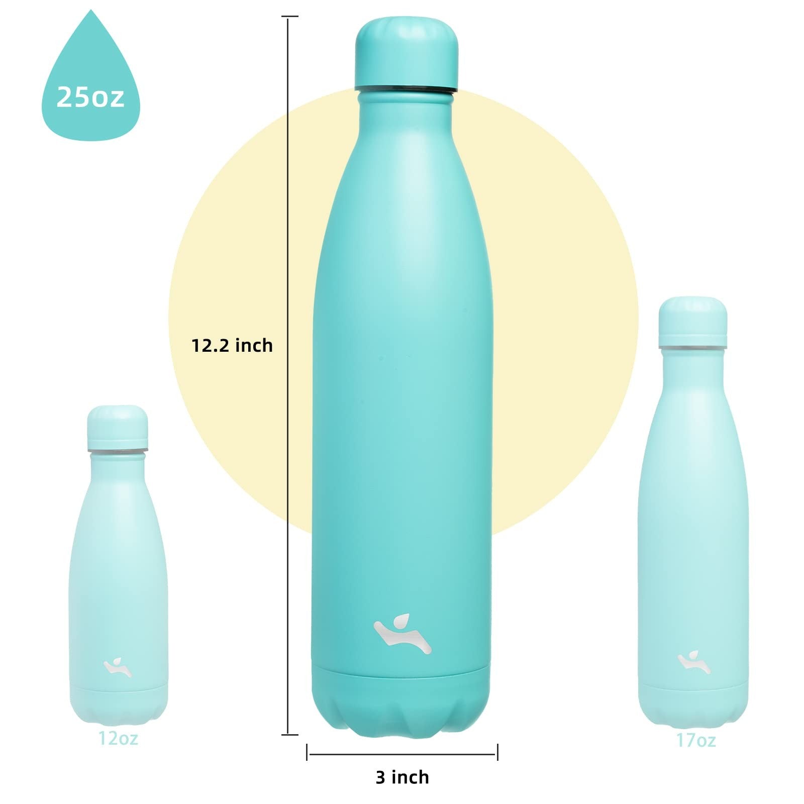 25 Oz Turquoise Insulated Water Bottle, Stainless Steel, Double Wall