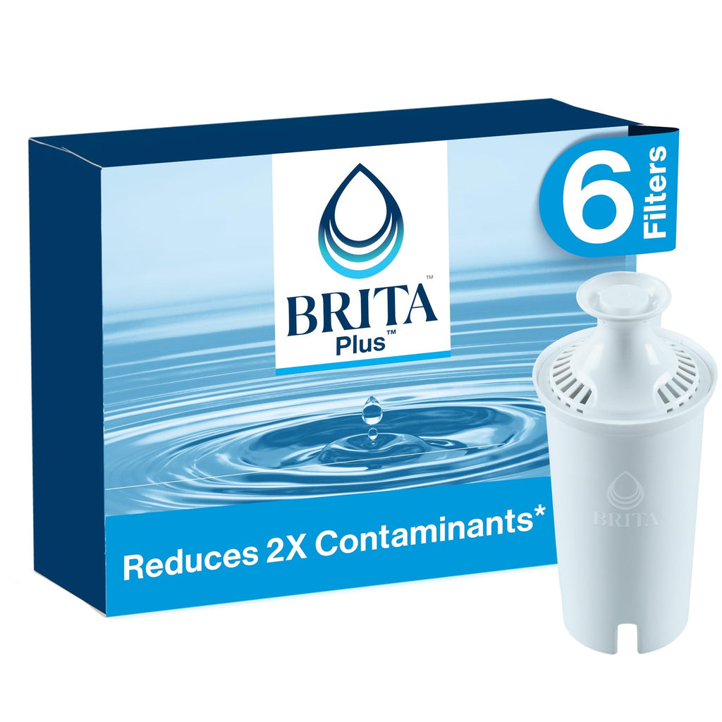 Brita Plus Water Filters 6 Count, High-Density, Reduces Chlorine & Impurities