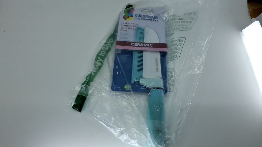 5-Inch Aqua Santoku Knife, Ergonomic Handle, Ceramic Blade, Dishwasher Safe