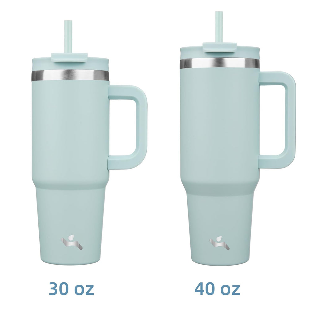 30 oz Stainless Steel Tumbler w/ Handle & 2 Straws, Blue Haze