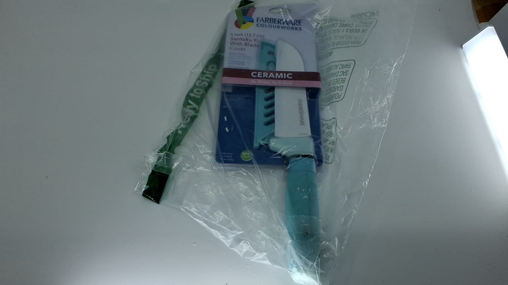 5-Inch Aqua Santoku Knife, Ergonomic Handle, Ceramic Blade, Dishwasher Safe