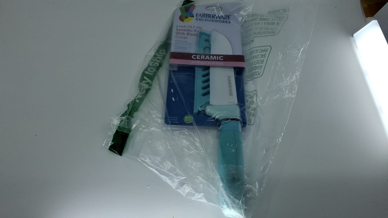 5-Inch Aqua Santoku Knife, Ergonomic Handle, Ceramic Blade, Dishwasher Safe