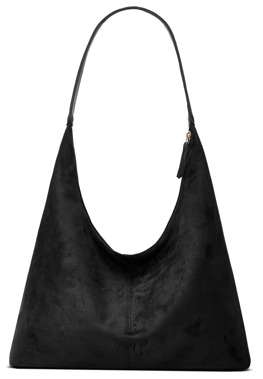 Trendy Black Suede Crescent Shoulder Bag w/ Top-Handle & Crossbody
