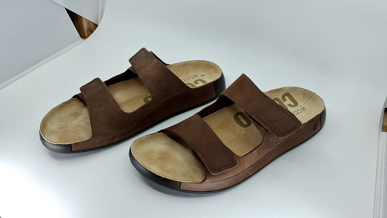 ECCO Men's Cozmo Two Band Slide Sandal, Potting Soil Nubuck, 12-12.5