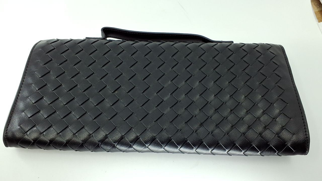 Women’s Dark Black Woven Handbag PU Leather Evening Clutch & Crossbody