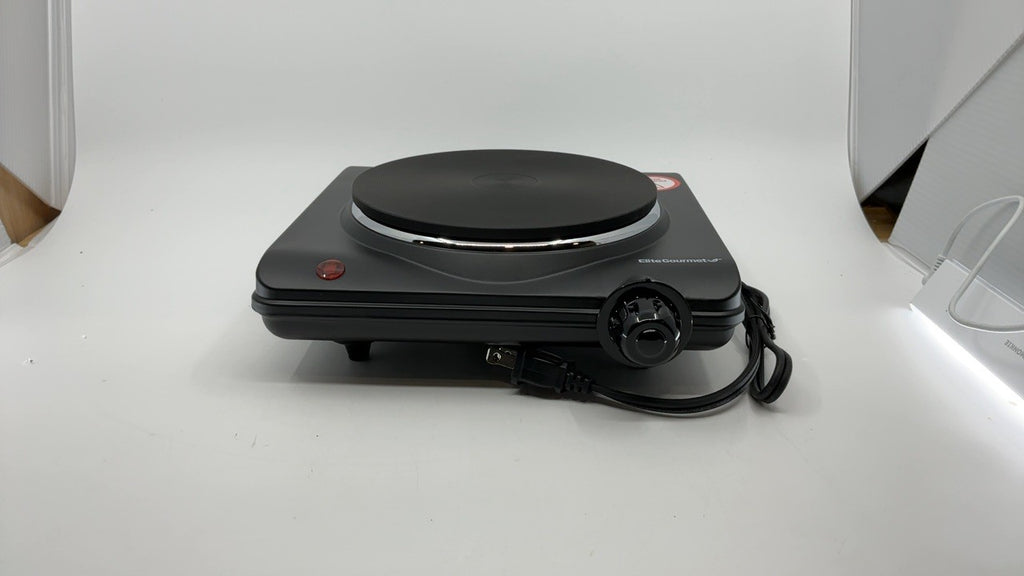 Portable 1000W Electric Single Burner, Cast Iron, Adjustable Temp, Black