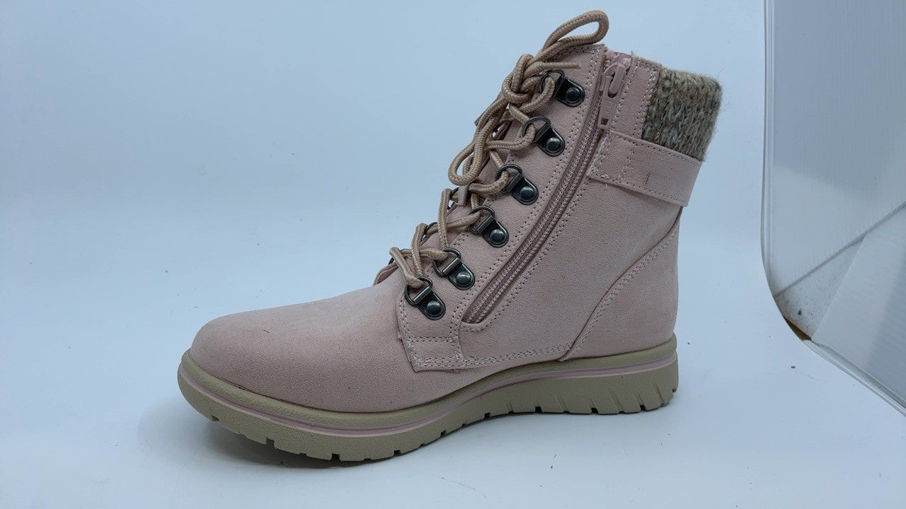 Hearty Lace-Up City Hiker Ankle Boot 7 M Pale Pink Fabric
