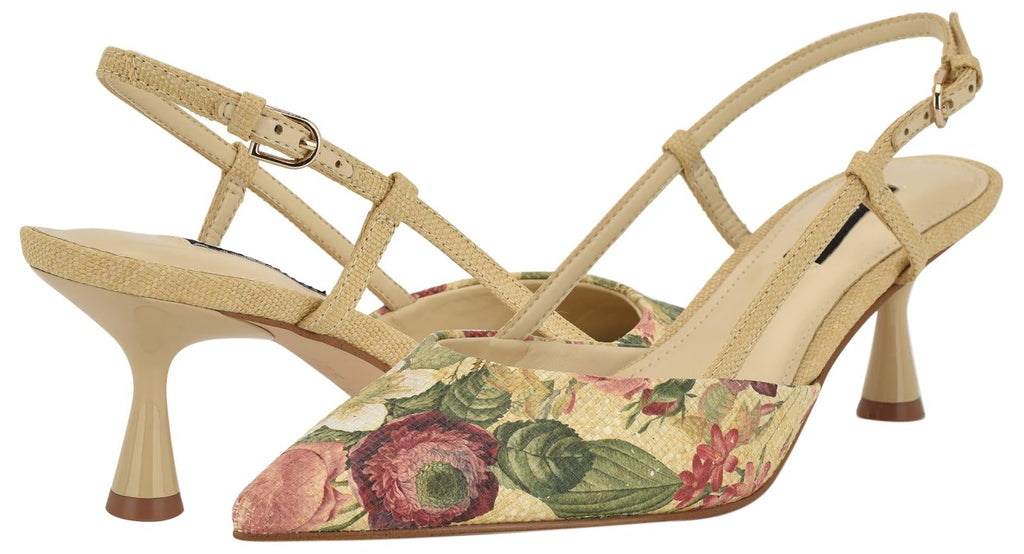 Nine West Women's Rhonda Pump, Natural Vintage Floral Multi 140, 10