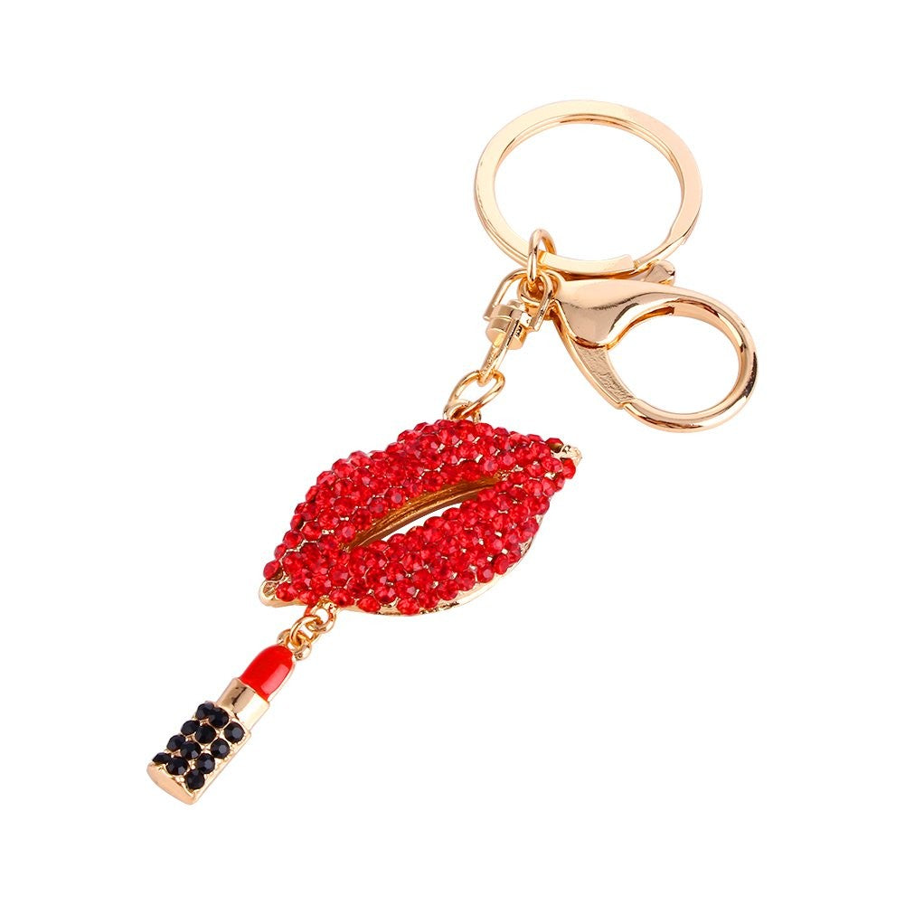 Fashion Lipstick Keyring, Colorful Crystal Purse Charm Decoration