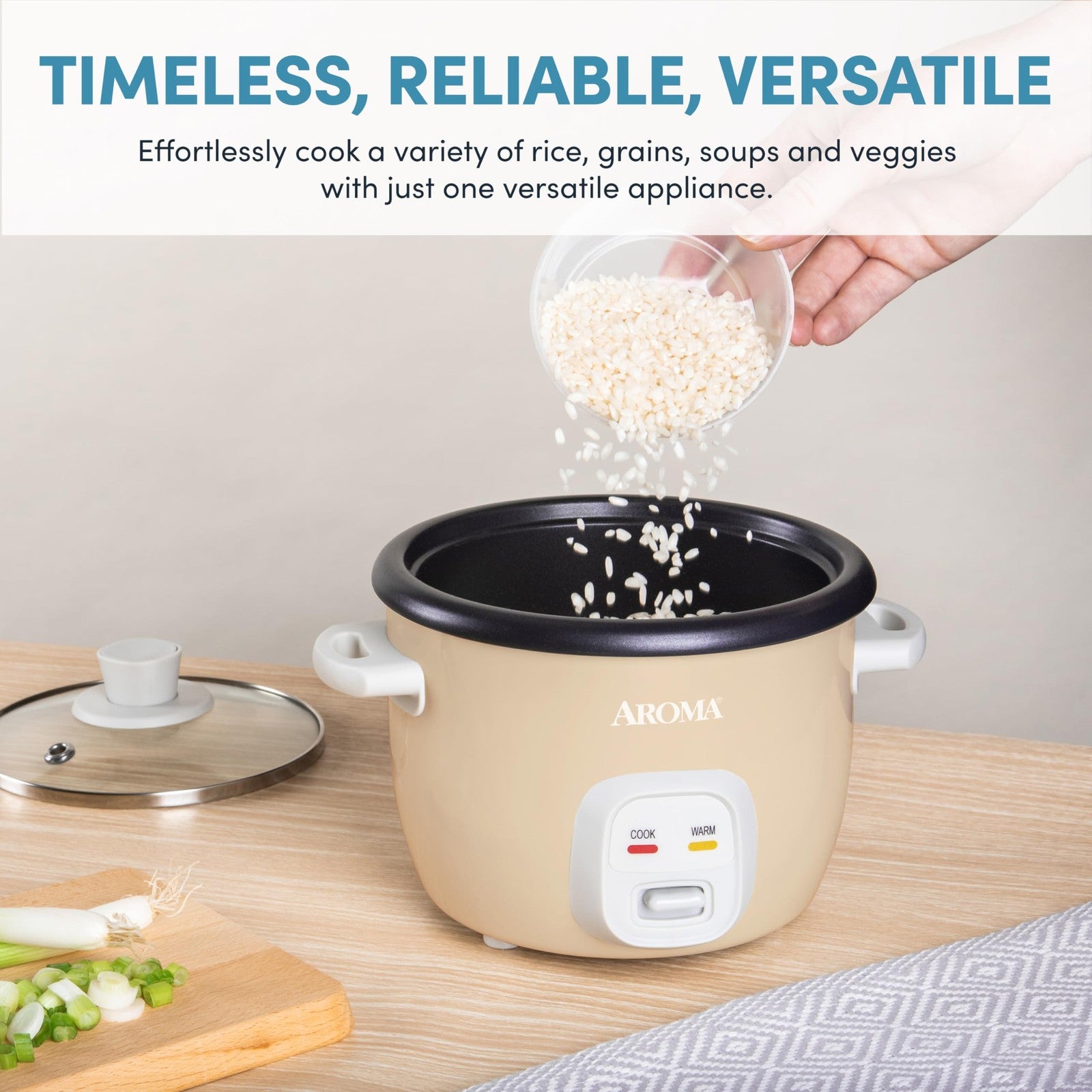Aroma Mini Rice Cooker 2-Cup Uncooked 4-Cup Cooked Milk Tea Color