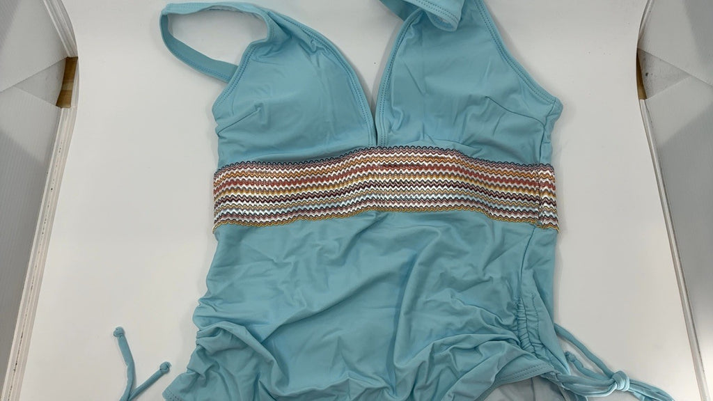 Womens One Piece Swimsuit Tummy Control Sky Blue M Color Block
