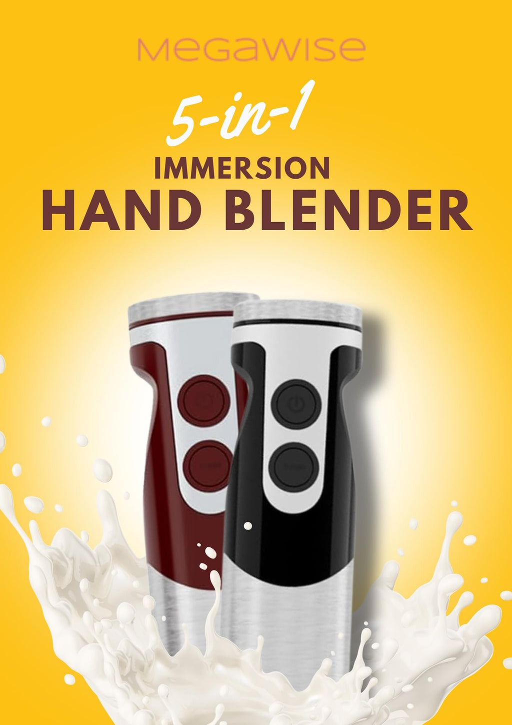 MegaWise Black Immersion Blender 5-in-1, 400W, 12-Speed, w/ Accessories