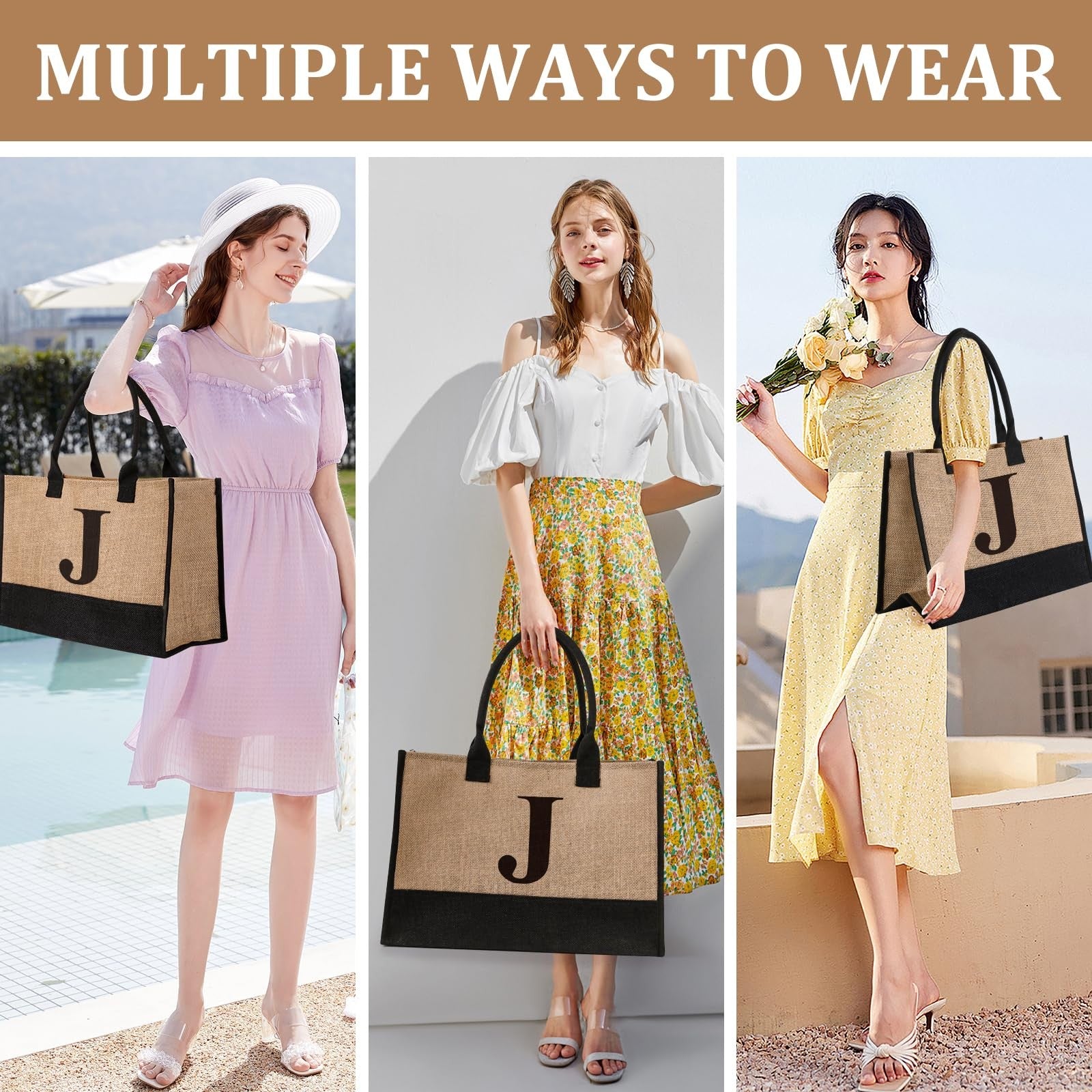 Personalized Jute Tote Bag & Makeup Bag, Stylish Gift for Women