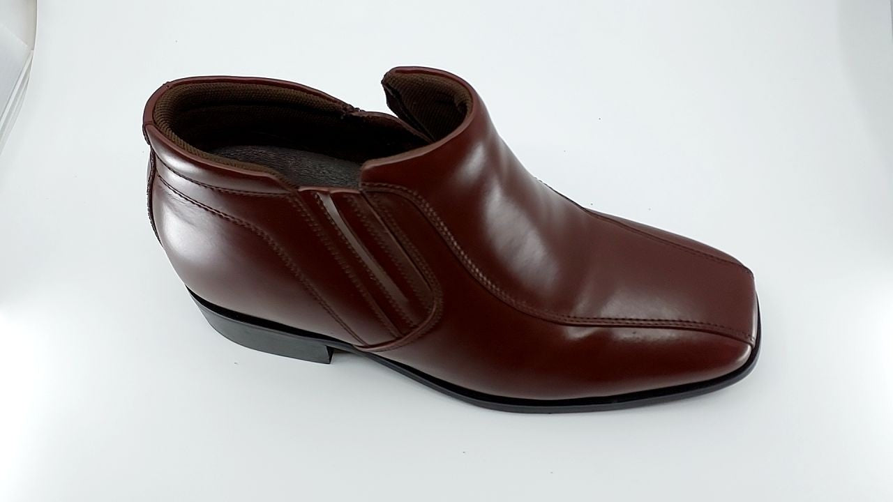 Calden Men's Zipper Dress Boots - 3.2 In Taller, Size 9 D, Brown Leather