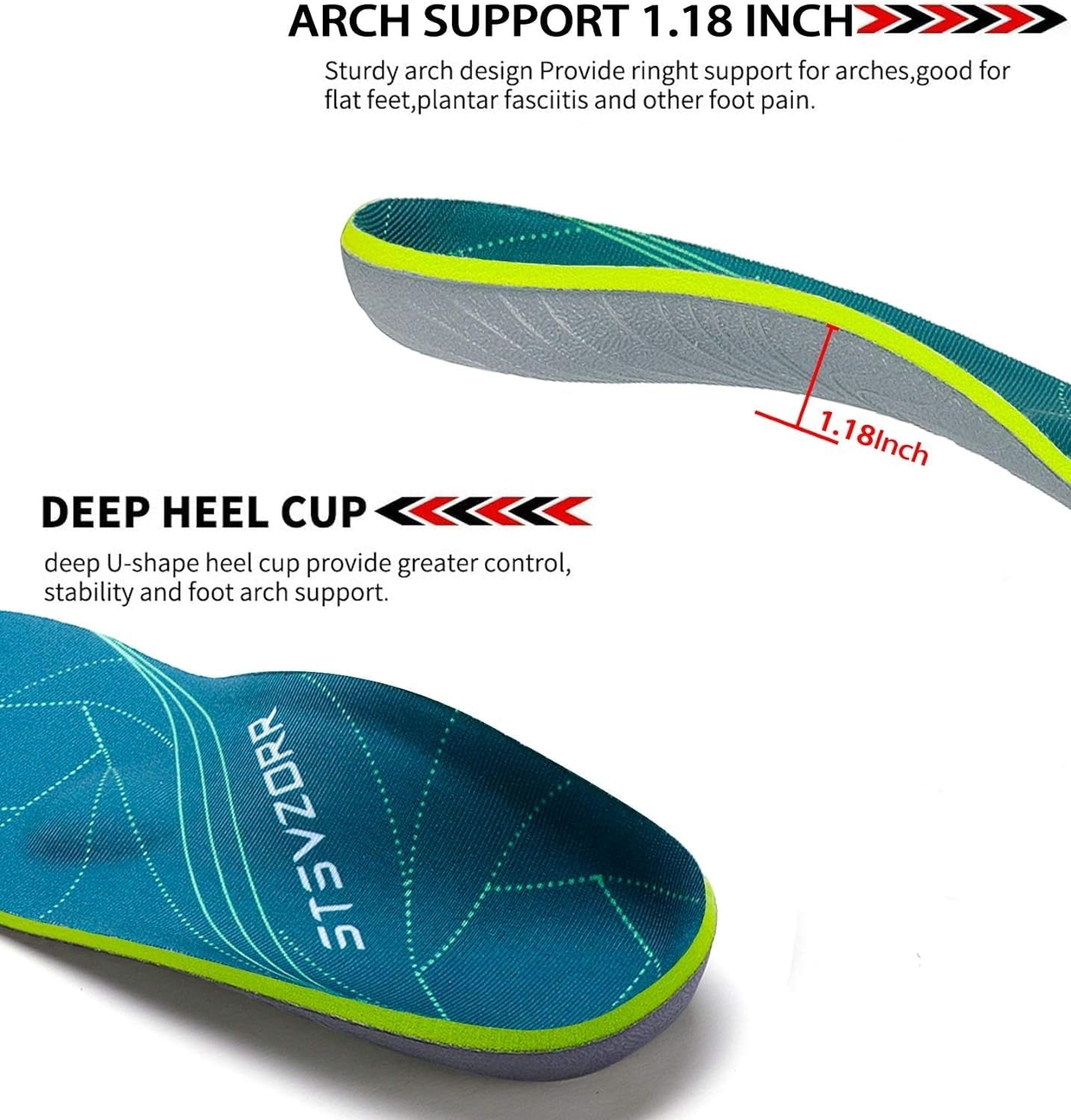 Orthopedic Insoles Plantar Fasciitis Arch Support Flat Feet Inserts Size(5-51/2)