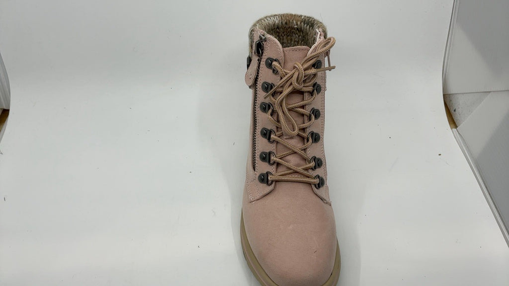 Hearty Lace-Up City Hiker Ankle Boot 7 M Pale Pink Fabric