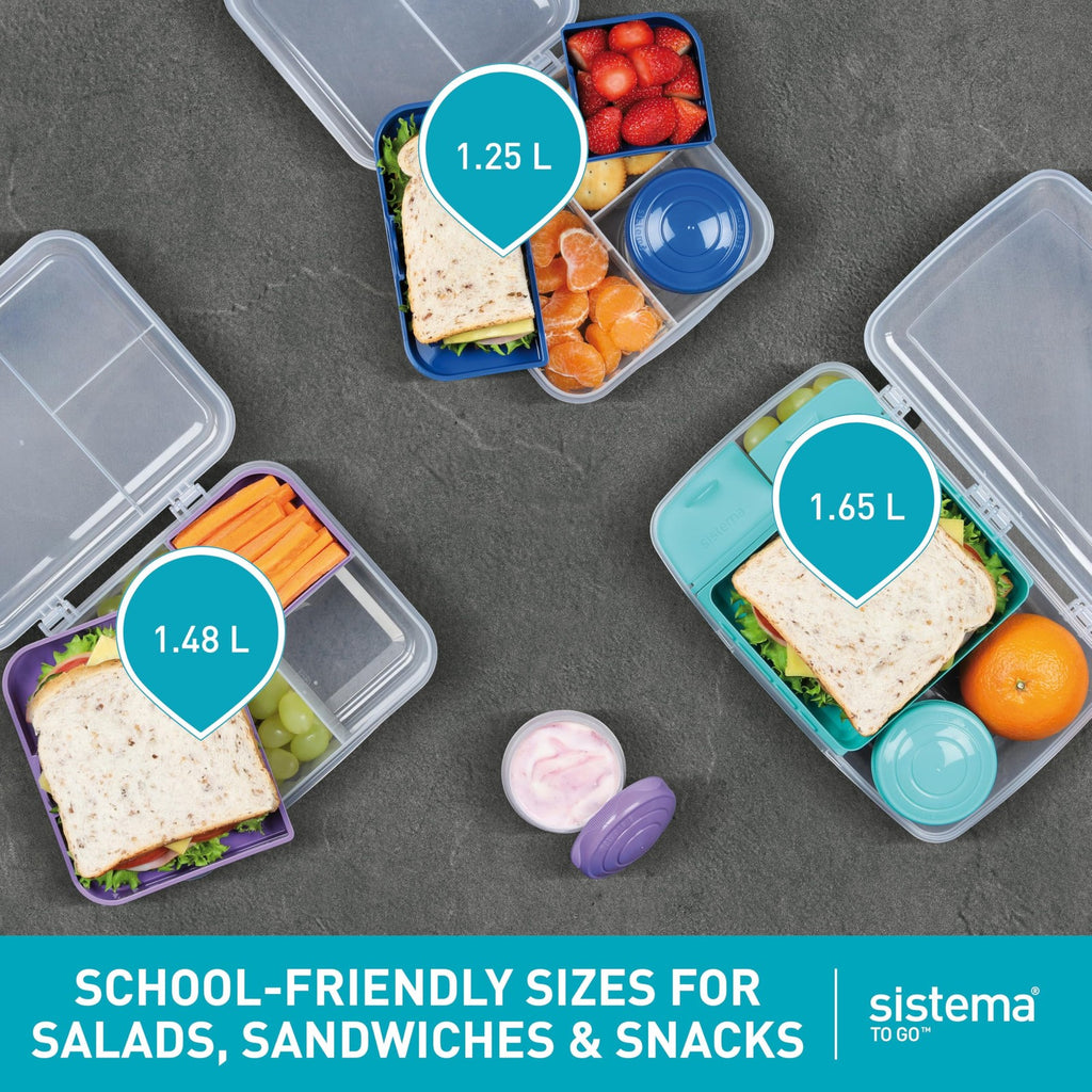 Sistema 1.65L Bento Box w/ Compartments 2 Count Minty Teal & Blue