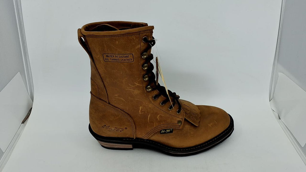 Ad Tec 9in Men's Packer Work Boots, Brown Leather, Non-Slip Sole, 10