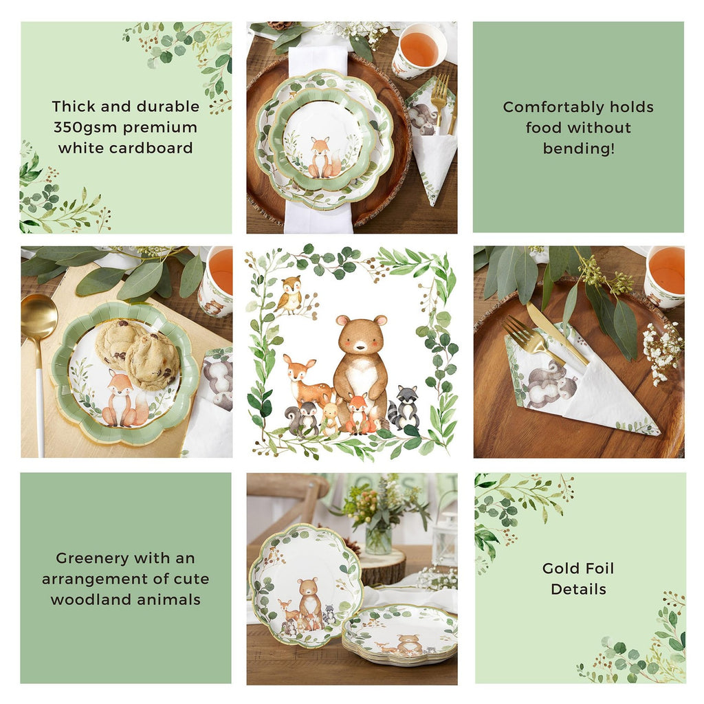 78 Pcs Woodland Baby Shower Tableware Set - Plates, Cups & Napkins