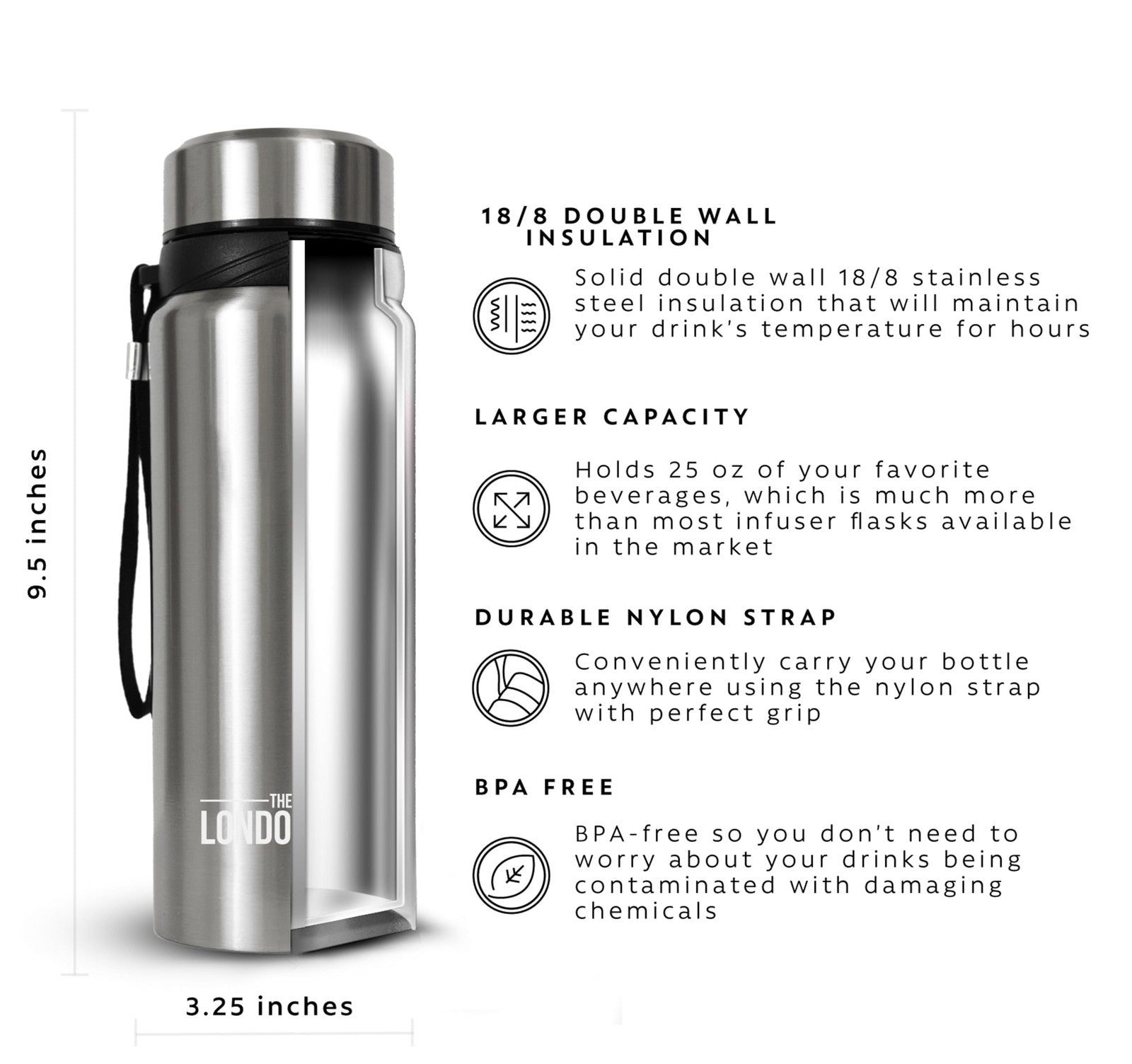 London Sip 25 oz Stainless Steel Tea & Coffee Infuser, Cosmic Silver
