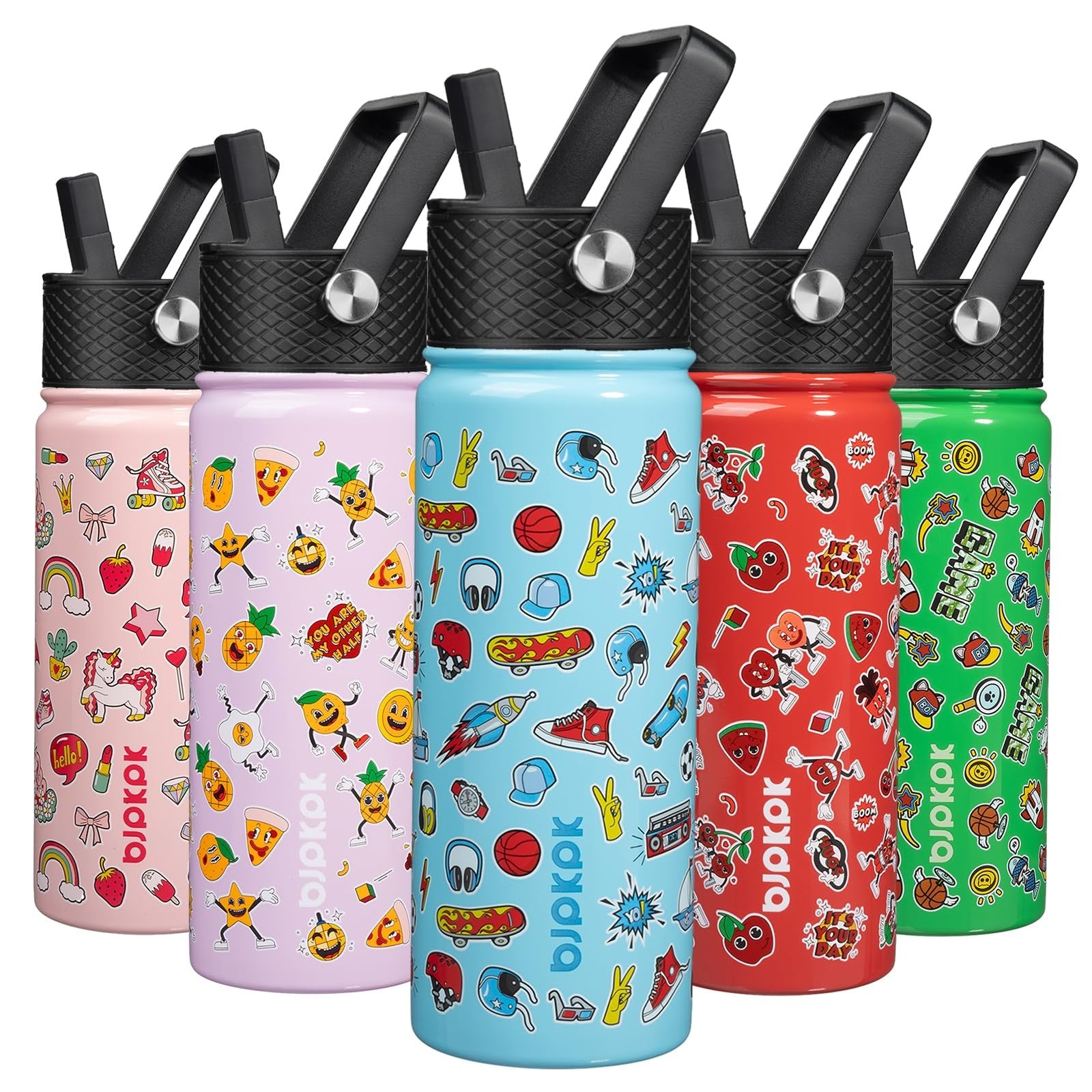 Reusable 18 oz Insulated Water Bottle, Straw Lid, Stainless Steel, BPA Free