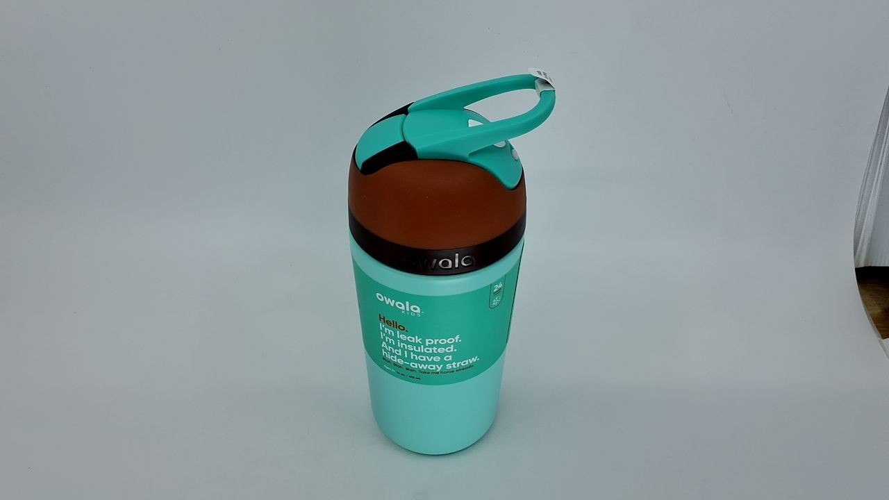 Owala 14oz Kids Flip Top Water Bottle w/ Straw & Locking Lid, Brown/Teal