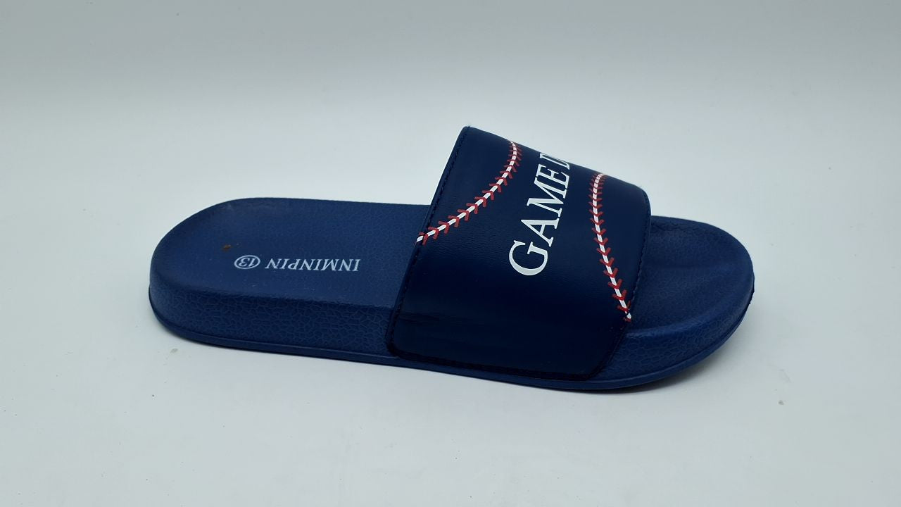 Indoor Outdoor Kids Slides Sandals, Baseball Navy, Size 13 Little Kid