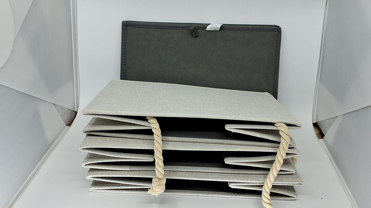 Amazon Basics Foldable Storage Bins with Rope Handles, Linen, Large, Pack of 3