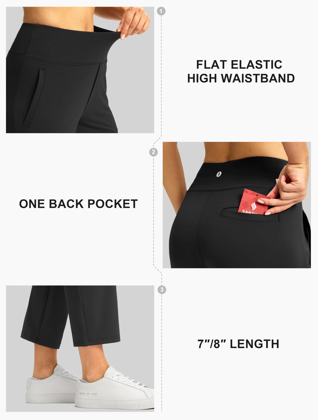 Black 7/8 High Waisted Women's Pants w/ 3 Pockets - Athletic, Casual L