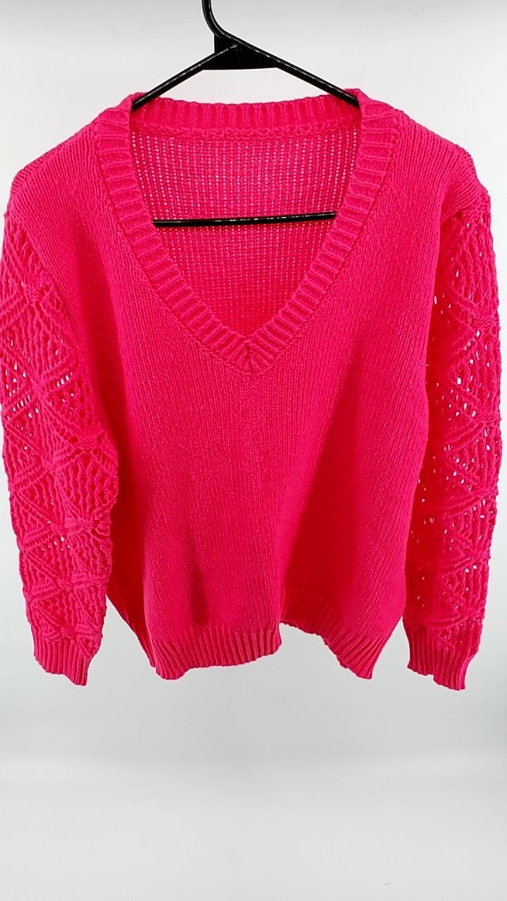 V-Neck Crochet Sleeve Sweater