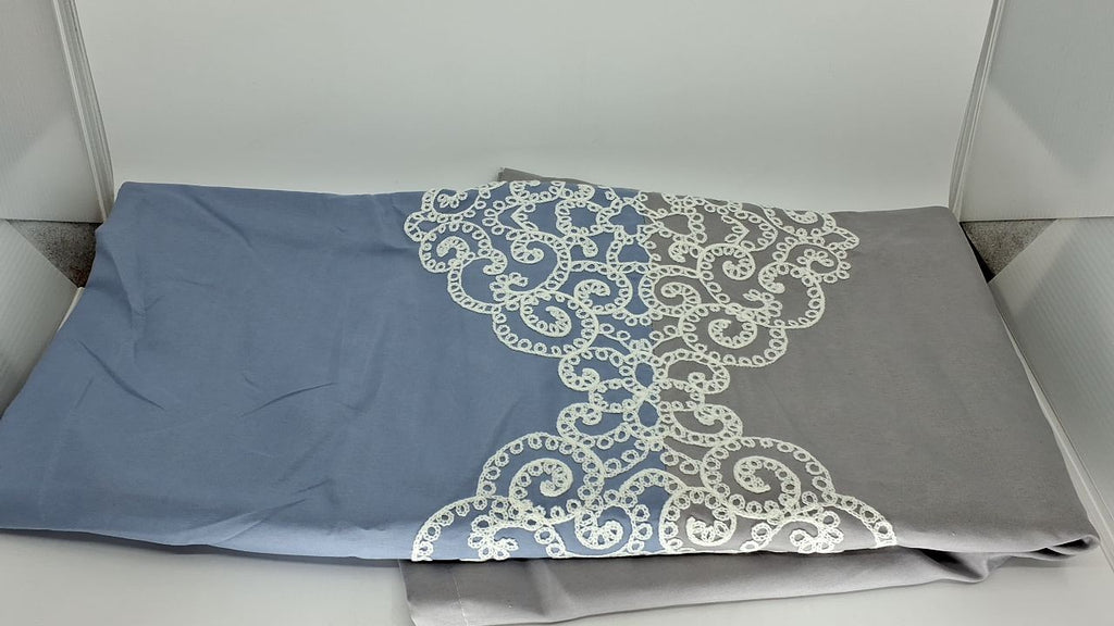 Blue Color Block Shower Curtain 72x72 w/ Lattice Embroidery Design