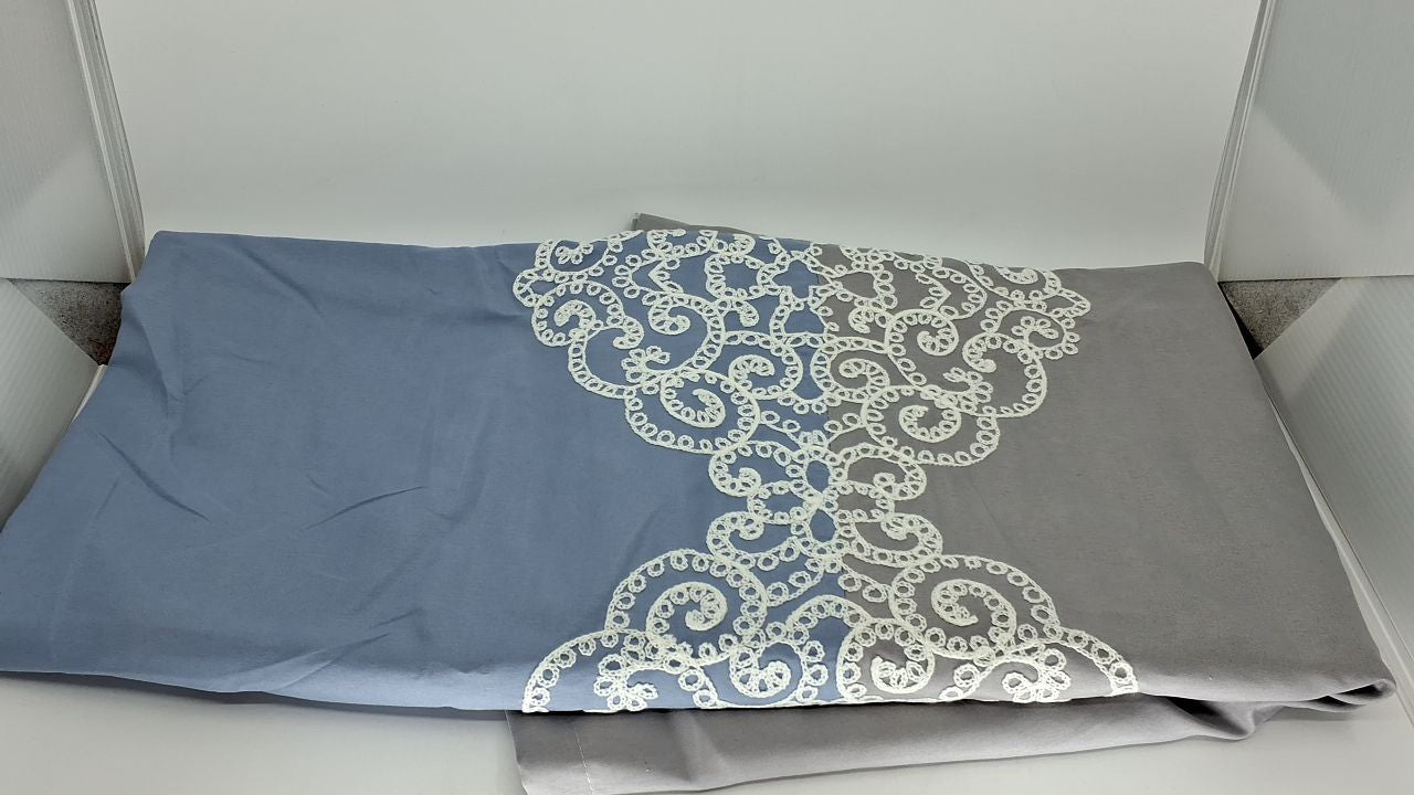 Blue Color Block Shower Curtain 72x72 w/ Lattice Embroidery Design