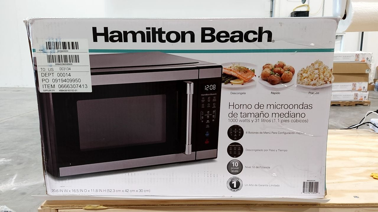 Hamilton Beach 1.1 Cu Ft Countertop Microwave Oven in Stainless