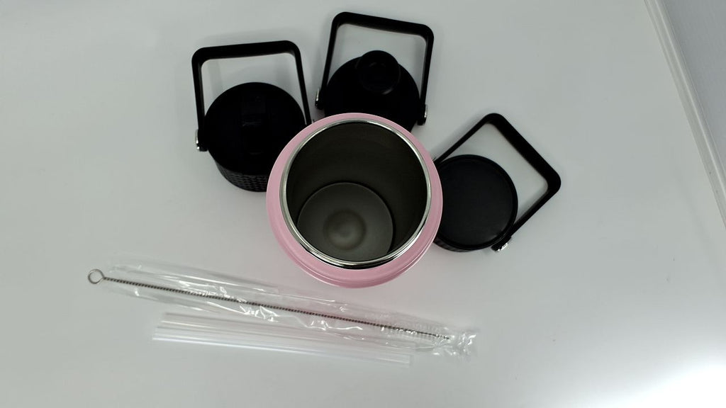 22oz Cherry Insulated Water Bottle, Stainless Steel, 3 Lids Included