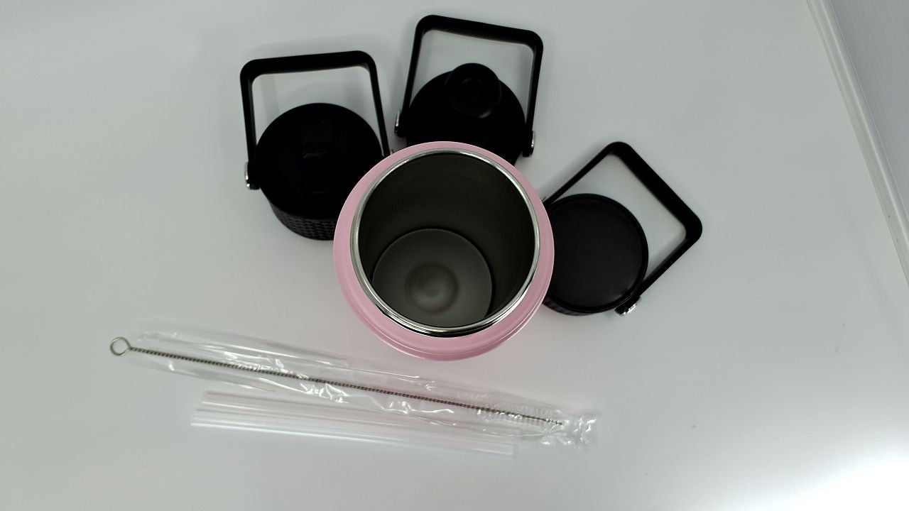 22oz Cherry Insulated Water Bottle, Stainless Steel, 3 Lids Included