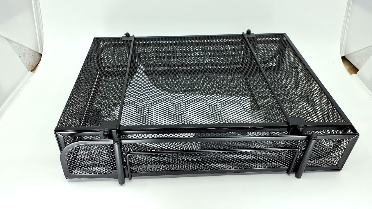 Black 2-Tier Stackable Paper Tray, Metal Mesh Organizer, 10.5x13.25in