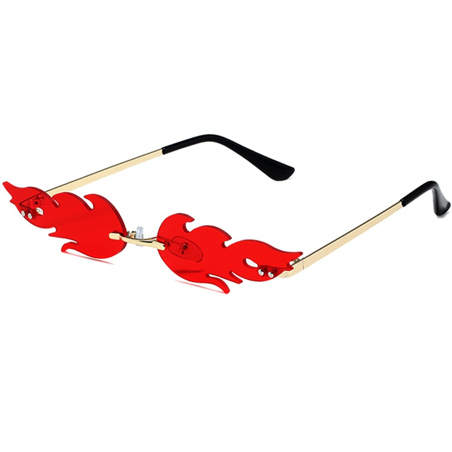 Fire Flame Rimless Sunglasses Gold/Red Retro Style for Halloween Party