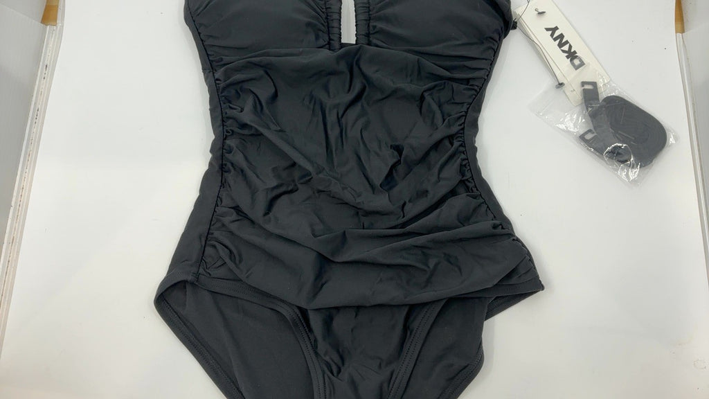 DKNY Black U-Wire Bandeau One Piece Swimsuit, Tummy Control, X-Small