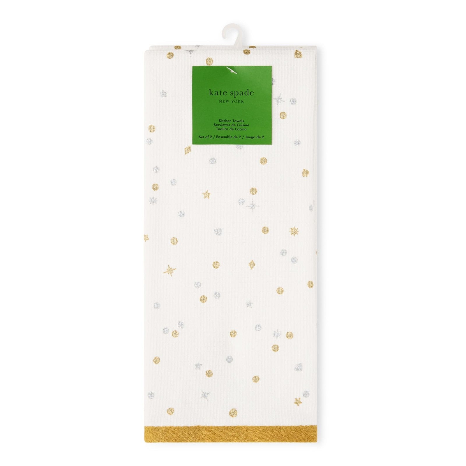 Ivory/Gold/Silver Kitchen Towels Set, Kate Spade, 100% Cotton, 2-Pack, 17x28