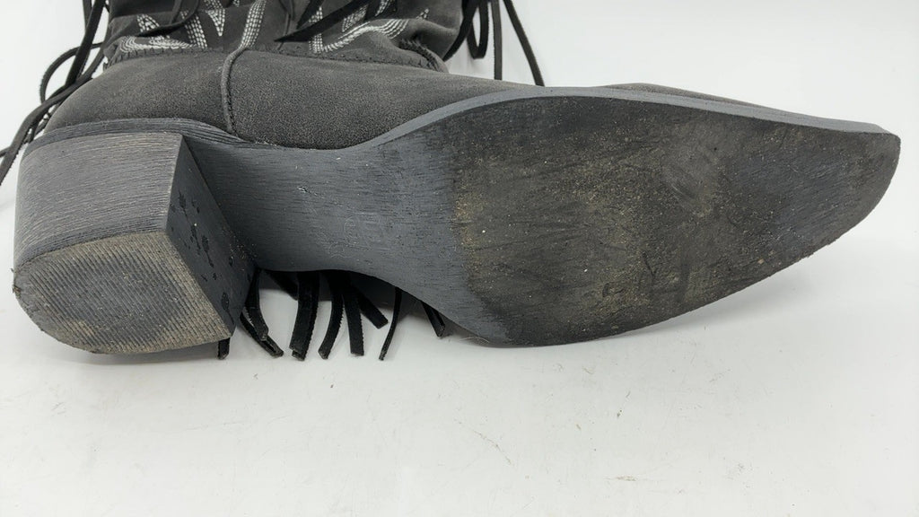 Mid Calf Black Suede Cowgirl Boots, Size 9.5, Retro Style, Chunky Heel