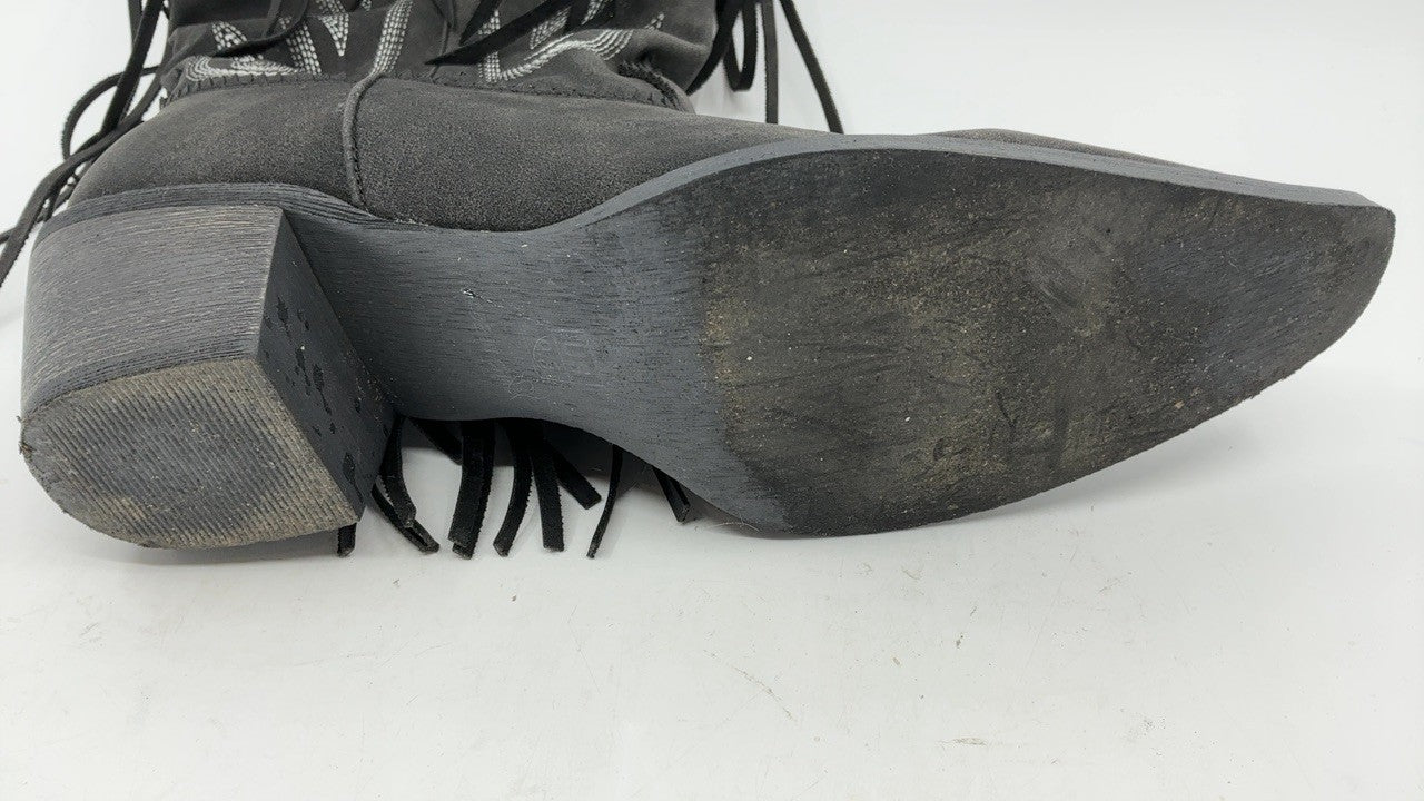 Mid Calf Black Suede Cowgirl Boots, Size 9.5, Retro Style, Chunky Heel