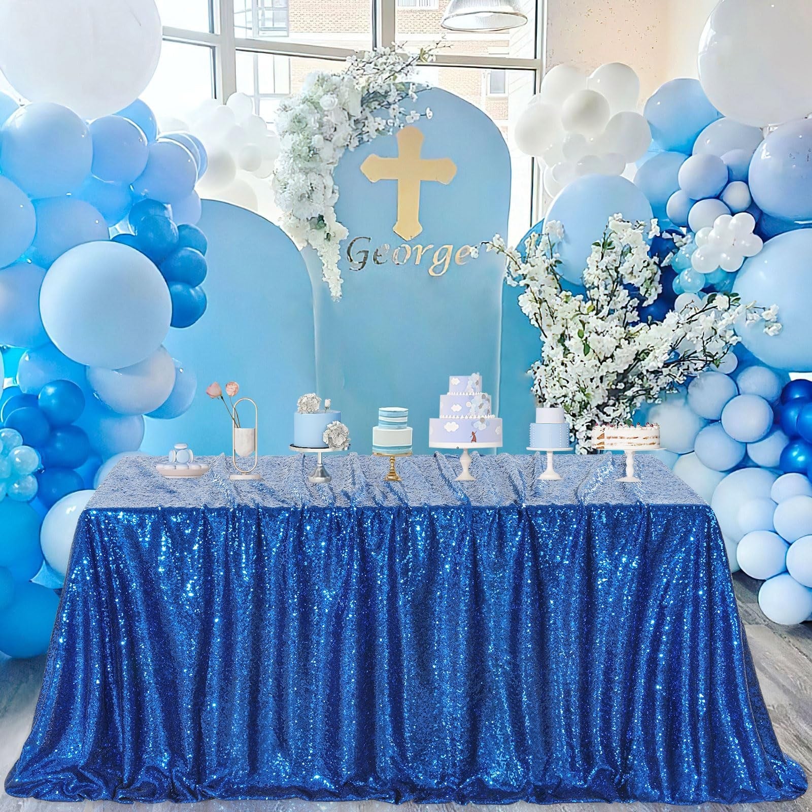 Royal Blue Glitter Table Cloth 60x102 Inch for Events & Celebrations